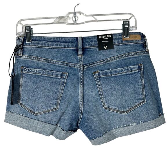 Blank Nyc The Fulton Roll Up Denim Medium Blue Distressed Womens Jean Shorts 26 - Picture 3 of 13